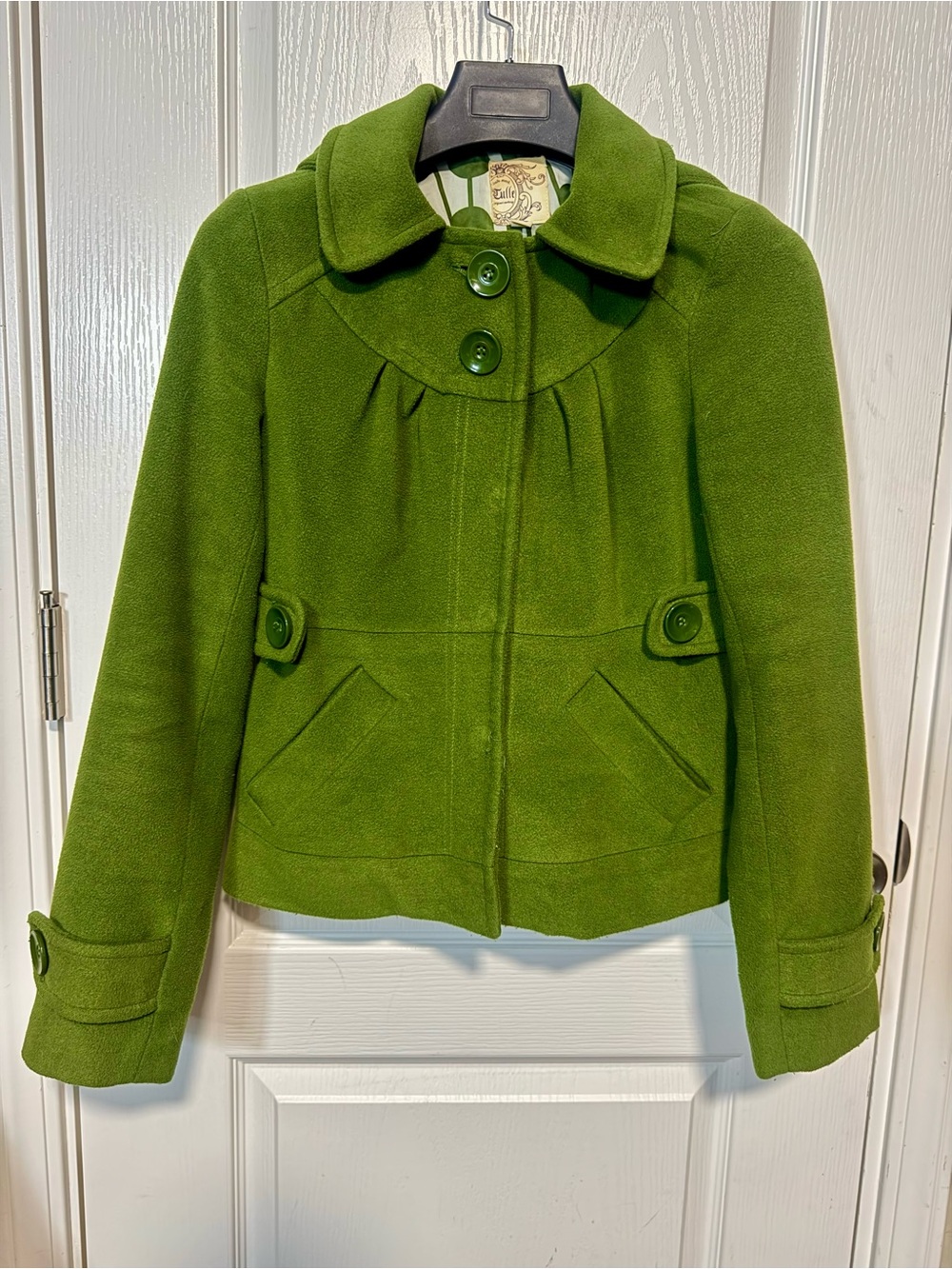 Tulle Anthropologie Green Pea Coat with Button Front